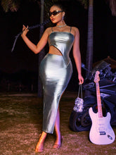 Solid Color Asymmetrical Hem Cami Top And Front Slit Skirt Set